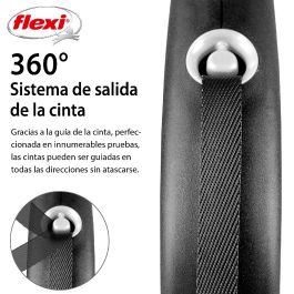 Flexi Black Design L Cinta 5M Correa para Perros, Negro/Plateado, 5 Metros