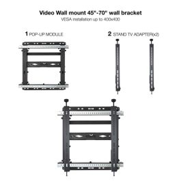 Tooq TQVW4571T Soporte Video Wall para Pantallas de 45"-70", Negro, Carga Máxima 70kg, VESA 200x200-600x400mm
