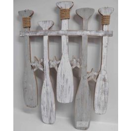 DKD Home Decor Decoración de Pared Estilo Atlántico con Remos de Madera Colores Gris, Blanco y Natural 60x40x5 cm