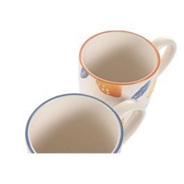 DKD Home Decor Mug Mediterraneo Gres Azul Amarillo Blanco Naranja 10.5 x 11.5 x 16 cm (4 Unidades)