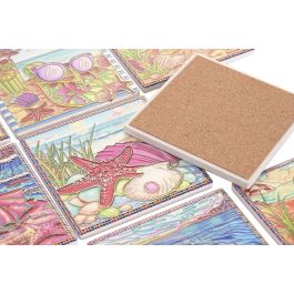 DKD Home Decor Posavasos Mediterraneo Multicolor Dolomita Corcho 72 Unidades 10.8 x 10.8 x 0.7 cm