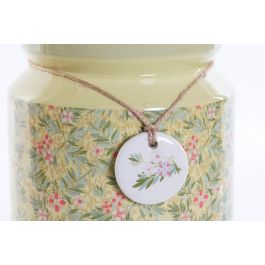 DKD Home Decor Bote Shabby de Dolomite con Flores, Verde Rosa, 2,35 L, 15.5x21x15.5 cm (2 Unidades), Apto Microondas y Lavavajillas