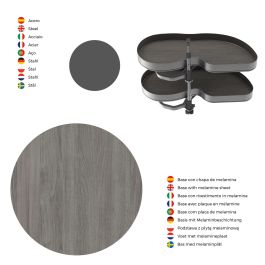 Emuca Sistema de rincón extraíble Lake Harmony para mueble de cocina, Derecha, Altura regulable, Acero y Madera, Gris antracita
