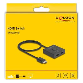DeLOCK HDMI Switch 2 auf 1 bidirektional 8K - 2 Entradas 1 Salida, 8K@60Hz / 4K@144Hz, HDR, Plug & Play