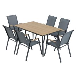 DKD Home Decor Mesa Comedor Terraza Y Jardin Marron Gris Oscuro 150 x 90 x 73 cm Set 7 Piezas Textilene Polywood Acero Precio: 547.89000013. SKU: B12TK28ZTG