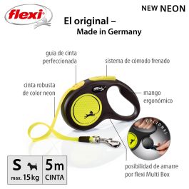 Flexi Correa Retráctil New Classic Reflectante Neón Talla S (hasta 15kg) de Cinta 5 Metros para Perros