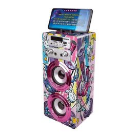 World Brands Karaoke con 2 Micrófonos, Bluetooth, Radio FM, USB/Micro SD, Asa y Soporte Móvil. Ideal Niños +6 Años