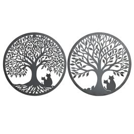 DKD Home Decor Decoración Pared Shabby Metálica Negra Árbol Gato 40x40 cm (4 Unidades)