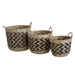 Cesta Balines DKD Home Decor Marron Claro Negro 40 x 35 x 40 cm Set de 3