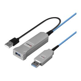 LINDY Cable USB 3.0 43345 de 30 m Fibra óptica 5 Gbit/s, USB A Macho a 2x USB A (Macho/Hembra), Azul/Plata
