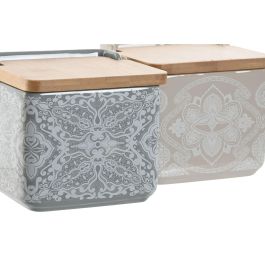 DKD Home Decor Salero Indio Delhi 2023 Beige Azul Dolomita y Bambú 12.5 x 12 x 14 cm (2 Unidades)