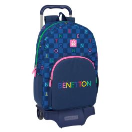 Mochila Escolar con Ruedas Benetton Damero Azul marino 30 x 46 x 14 cm