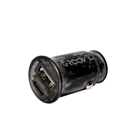 Groovy Cargador Coche Doble USB a 3.4A Gris Oscuro con USB-C, Diseño Transparente y Protección contra Sobrecarga