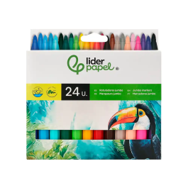 Liderpapel Rotulador Jumbo Caja 24 Unidades Colores Surtidos Punta Gruesa Tinta Lavable