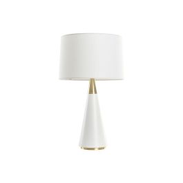 DKD Home Decor Lámpara de Sobremesa Urban Blanco Dorado, en Cerámica, Algodón y Plafón de Poliéster, con Casquillo E27, 50W, 38x38x66 cm