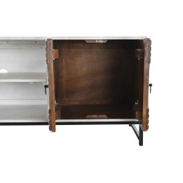 DKD Home Decor Mueble de TV con 4 Puertas y 1 Estantería, Madera de Mango y Metal, 180x40x60 cm, Blanco y Negro