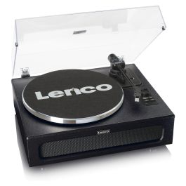 Lenco LS-430BK Tocadiscos de tracción por correa con Bluetooth 5.0 y Altavoces, 33/45 RPM, Imitación Piel, Negro