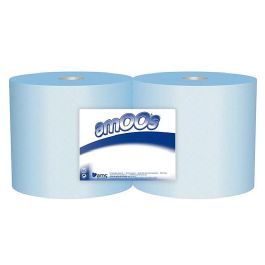 Papel Secamanos Industrial Amoos 2 Capas 235 mm X 300 Mt Color Azul Paquete De 2 Rollos