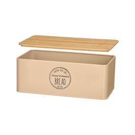 Kinvara Caja de Pan con Tapa de Bambú, Almacenamiento de Cocina, Metal y Bambú, Beige, 33x13x18.5 cm (Set de 4)
