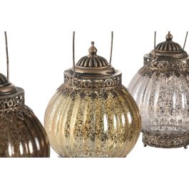 DKD Home Decor Decoración Luminosa Árabe LED con Cristal, 14.5 x 21.5 x 14.5 cm, 6 Unidades, Marrón, Gris, Dorado