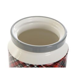 DKD Home Decor Bote de Dolomita 2,35 L Rojo Negro Gris Apto Lavavajillas Colección Tartan Alpino 15x15x22 cm