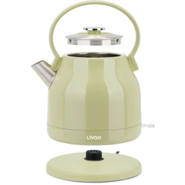 Livoo Hervidor Eléctrico Retro DOD202M, 1.5 L, 2200 W, Base Giratoria 360°, Acero Inoxidable, Color Matcha