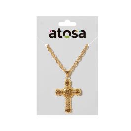 Collar Dorado con Cruz en Relieve para Disfraz de Cura, Exorcista o Papa - Accesorio Masculino para Carnaval