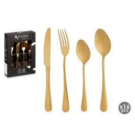 Kinvara Set de 16 Cubiertos de Acero Inoxidable Color Oro, Incluye Cuchillo (23 cm), Cuchara (20,5 cm), Tenedor (20,5 cm) y Cuchara de té (14,2 cm) (6 Unidades)