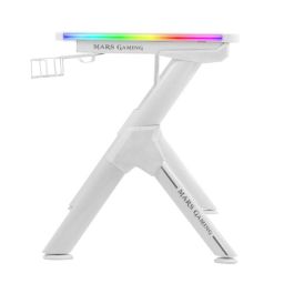 Mars Gaming MGD140RGBW Mesa Gaming 140 cm Blanco con Iluminación 3D ARGB y Superficie de Fibra de Carbono