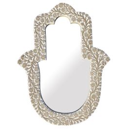 DKD Home Decor Espejo Indio Hamsa de Madera de Mango Blanco 60x45 cm