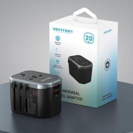 Vention FJCB0 Adaptador de Pared Universal para Viaje 3 Puertos USB (1xUSB-C + 2xUSB-A) 20W Carga Rápida EU UK US AU China Negro