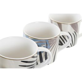 DKD Home Decor Taza Mug Tropical Hojas Multicolor de Porcelana 350ml Apta Microondas y Lavavajillas Lote 12 Unidades