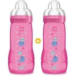 Biberón colorido MAM Easy Active 2nd Age - 330ml - a partir de 6 meses - Flow Teat X - Juego de 2 - Niña