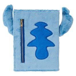 Loungefly Cuaderno de Peluche Stitch Disney, 16.25x21.8x15cm, Felpa y Piel Vegana, Detalles Bordados y Bolsillo con Cremallera