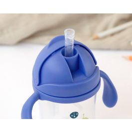 Kiokids Taza de Aprendizaje Step 3 con Pajita Contrapesada, Antiólico, Asas Desmontables, 300 ml, +6 meses, Azul, BPA Free