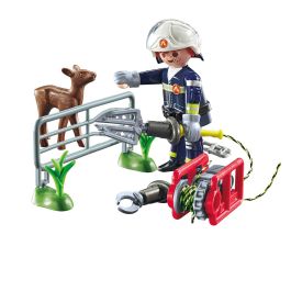 Playmobil Misión Bomberos: Rescate Animal 71467, Set de Juego con Bombero y Cervatillo para Niños +4 Años