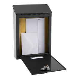 Arregui Buzón Individual Exterior Civic, Pequeño, Acero Galvanizado Lacado Negro, Tapa Tejadillo, 21.6 x 8 x 30 cm