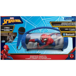 Lexibook Altavoz Bluetooth Spiderman Marvel con Micrófono Karaoke para Niños, Efectos de Luz Multicolor, Batería Recargable hasta 3 Horas