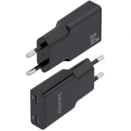 Cargador Gan de Pared Aisens ASCH-30W2P049-BK/ 2xUSB Tipo-C/ 30W/ Negro