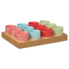 Vessia Vaso Rayas Surtidos Colores Vivos 270 ml 8x8x9 cm Cerámica Apto Lavavajillas Microondas Congelador (Set de 24)