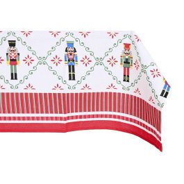 DKD Home Decor Mantel de Mesa para Navidad Moderno con Diseño Cascanueces, Poliéster, 250x150 cm, Rojo y Verde, Set 9 Piezas, 8 Servicios