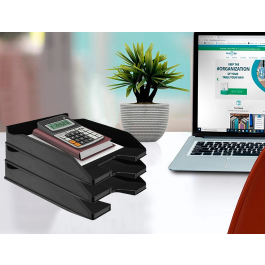 Q-connect Bandeja sobremesa plástico negro opaco 100% reciclado 240x70x340 mm