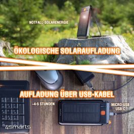 4smarts TitanPack Flex Powerbank Solar 10000mAh con Soporte y Lámpara