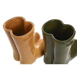 DKD Home Decor Jarrón Moderno de Cerámica Verde Mostaza 15 x 23 x 21 cm (4 Unidades)