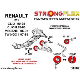 StrongFlex STF156078B Kit Suspensión Delantera Casquillos Poliuretano Alta Flexibilidad Resistencia Aceites Ácidos Clima