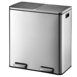 Kitchen Move MAJOR Papelera de Cocina Rectangular con Pedal Clasificación Selectiva 60L (2x30L) Acero Inoxidable Cepillado