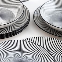 Quid Vajilla Porcelana Miami Decorada 18 Piezas para 6 Personas - Negro, Apto Lavavajillas y Microondas