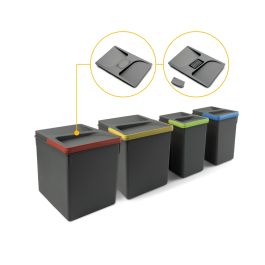 Emuca Contenedores para cajón de cocina Recycle con tapa anti olores, Altura 216mm, 2x12litros, 2x6litros, Plástico gris antracita Precio: 49.50000011. SKU: B15NZ5DFEF