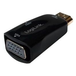 LogiLink CV0107 Adaptador HDMI Macho a VGA Hembra con 3.5mm Audio, Soporta 1080p, Color Negro