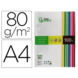 Liderpapel Papel Color A4 80gr Paquete de 100 Hojas (25 Colores Surtidos)